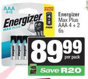 Energizer Max Plus AAA 4+2-6s Per Pack