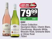 KWV Sauvignon/Chenin Blanc,Chardonnay,Moscato White/Rose,Grenache Blanc Or Shiraz Rose-750ml Each
