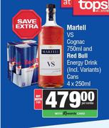 Martell VS Cognac 750ml & Red Bull Energy Drink Cans 4 x 250ml-For Both