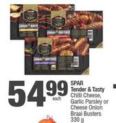 Spar Tender & Tasty Chilli Cheese,Garlic Parsley Or Cheese Onion Braai Busters-330g
