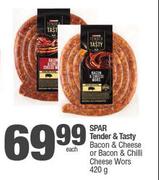 Spar Tender & Tasty Bacon & Cheese Or Bacon & Chilli Cheese Wors-420g