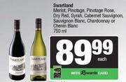 Swartland Merlot,Pinotage Rose,Dry Red,Syrah,Cab Sauvi,Sauvignon/Chenin Blanc Or Chardonnay-750ml EA