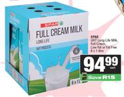 Spar UHT Long Life Milk, Full Cream, Low Fat Or Fat Free-6 x 1L