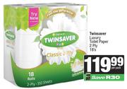 Twinsaver Luxury Toilet Paper 2 Ply-18s Per Pack
