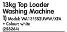 Samsung 13Kg Top Loader Washing Machine WA13F5S2UWW/XFA