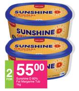 Sunshine D 60% Fat Margarine Tub-2 x 1Kg 