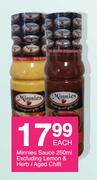 Minnies Sauce (Excluding Lemon & Herb/Aged Chilli)-250ml Each