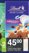 Lindt Classic Swiss Raisin Hazelnut Slab-For 2 x 100g