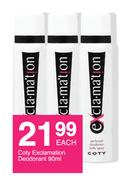 Coty Exclamation Deodorant-90ml Each
