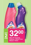 Maq All Purpose Cleaner 750ml/ Thick Bleach-For Any 2 x 750ml 