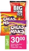 Willards Big Korn Bites 120g/Cheesenaks 135g-For Any 3