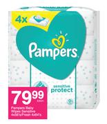 Pampers Baby Wipes Sensitive 4 x 56's/ Fresh 4 x 64's-Each