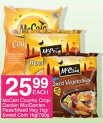 McCain Country Crop/Garden Mix/Garden Peas/Mixed Veg 1Kg/Sweet Corn 1Kg/750g-Each