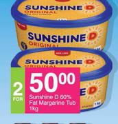 Sunshine D 60% Fat Margarine Tub-2 x 1Kg
