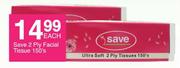 Save 2 Ply Facial Tissue-150's Each
