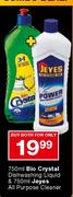 Bio Crystal Dishwashing Liquid-750Ml & Jeyes All Purpose Cleaner-750Ml 