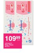 Johnson's Baby Wipes-6 x 72's Pack Each