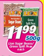 Lion Sugar Beans/Green Split Peas-500g Each