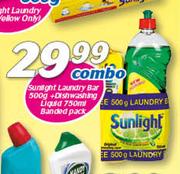 Sunlight Laundry Bar-500g + Dishwashing Liquid-750ml Banded Pack-Combo