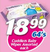 Cuddlers Baby Wipes Assorted-64's