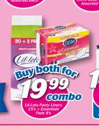 Lil-Lets Panty Liners 25's + Essentials Pads 8's-For Both