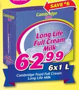 Cambridge Food Full Cream Long Life Milk-6x1Ltr