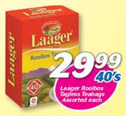 Laager Rooibos Tagless Teabags Assorted-40's