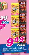 Simba Nik Naks 5X25gm/Frito 4X25gm Strip Assorted-Each