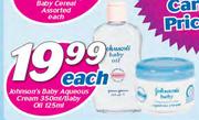 Johnson's Baby Aqueous Cream-350ml/baby Oil-125ml Each