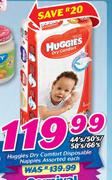 Huggies Dry Comfort Disposable Nappies Assorted-44's/50's/58's/66's Each