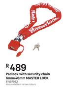 Master Lock Padlock With Security Chain 6mmx40mm