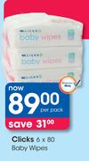 Clicks 6 x 80 Baby Wipes-Per Pack