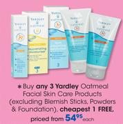Yardley Oatmeal Facial Skin Care Products (Excluding Blemish Sticks, Powders & Foundation)-Each
