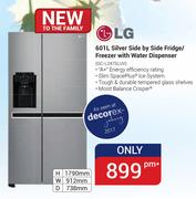 LG 601Ltr Silver Side By Side Fridge/Freezer With Water Dispenser GC-L247SLUV