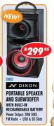 Dixon Portable Speaker And Subwoofer With Built In Rechargeable Battery DN03