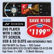 Dixon DVD Player With 3 Inch TFT Screen, USB & SD Slots and Detachable Face DMT6762