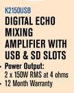 Dixon Digital Echo Mixing Amplifier With USB & SD Slots K2150USB