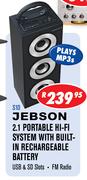 Jebson 2.1 Portable Hi-Fi System With Built-In Rechargeable Battery