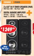 Dixon 2 x 6.5" Hi-Fi Tower Speakers (Pair) + Digital Karaoke Amplifier