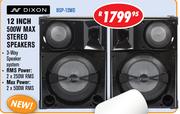 Dixon 12 Inch 500W MAX Stereo Speakers BSP-12MD