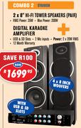 Dixon 2 x 8" Hi-Fi Tower Speakers (Pair) + Digital Karaoke Amplifier