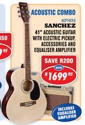 Sanchez 41" Acoustic Guitar With Electric Pickup,Accessories And Equaliser Amplifier ACP14CEQ
