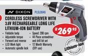 Dixon Cordless Screwdriver With 3.6V Rechargeable Long Life Lithium-Ion Battery PLSL0646