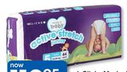 Clicks Made 4 Baby Value Pack Active Stretch Disposable Nappies Midi 62,Maxi 54 Or Junior 44's Pack 