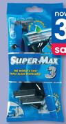 Super Max Men's Triple Blade Disposable Razors 5 Pack-Per Pack