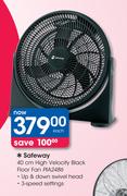 Safeway 40cm High Velocity Black Floor Fan PIA2486