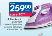 Kambrook 2600 Watt Steam & Spray Iron Ceramic Soleplate Auto Shut Off