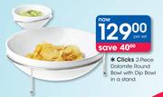 Clicks 2-Piece Dolomite Round Bowl With Dip Bowl In A Stand-Per Set