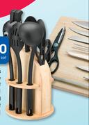Clicks 12-Piece Knife And Utensil Pine Block Set