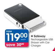 Safeway Rechargeable USB Shaver With Car Charger